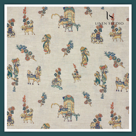 70 Lea Premium Linen Digital Print - Kamadhenu Blue (Fastest Selling)