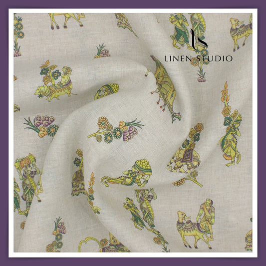 70 Lea Premium Linen Digital Print - Kamadhenu Yellow (Fastest Selling)