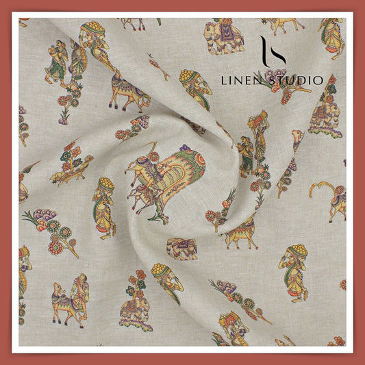 70 Lea Premium Linen Digital Print - Kamadhenu Orange (Fastest Selling)