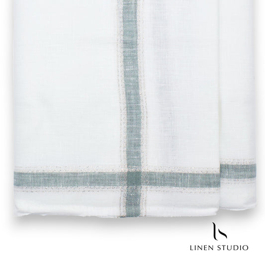 Pure Linen Dhoti by Linen Club - French Green with Silver Zari (zoom in)