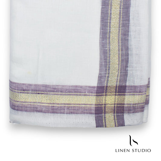 Pure Linen Dhoti by Linen Club - Pastel Purple with Gold Zari (zoom in)