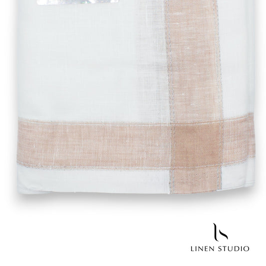 Pure Linen Dhoti by Linen Club - Light Brown with Silver Zari (zoom in)