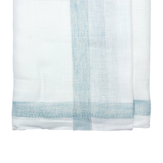 Pure Linen Dhoti by Linen Club - Light Teal with Silver Zari (zoom in)