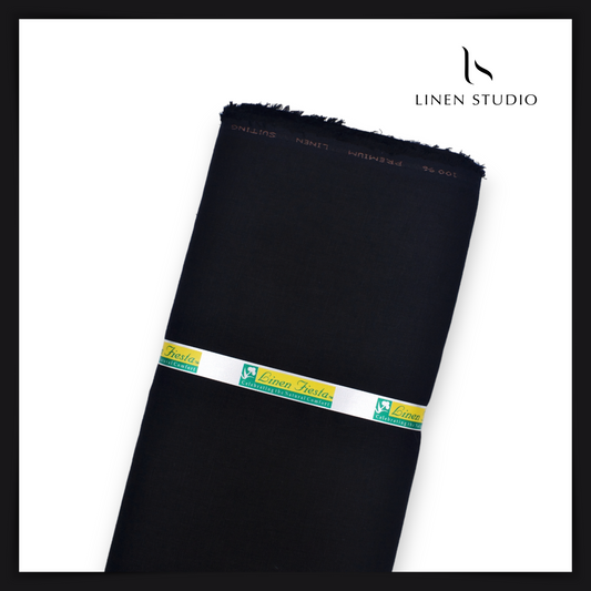 Pure Linen Trouser Fabric - Twill Black - Linen Studio