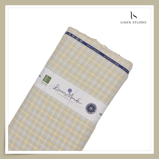 70 Lea Textured Shirting by Linen Monde - Grey/Blue Yellow Checks (NEW) (Zoom In)