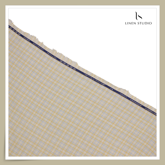 70 Lea Textured Shirting by Linen Monde - Grey/Blue Yellow Checks (NEW) (Zoom In)