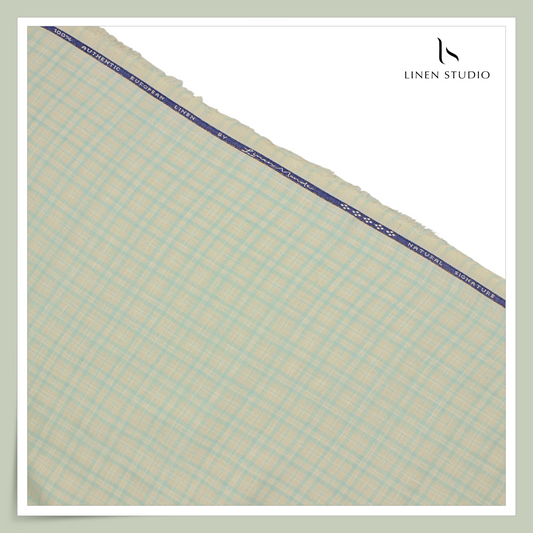 70 Lea Textured Shirting by Linen Monde - Powder Ash Blue Checks (NEW) (Zoom In)