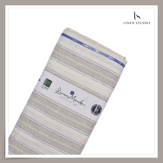 70 Lea Textured Shirting by Linen Monde - Cream with Natural Fancy Stripes (NEW)