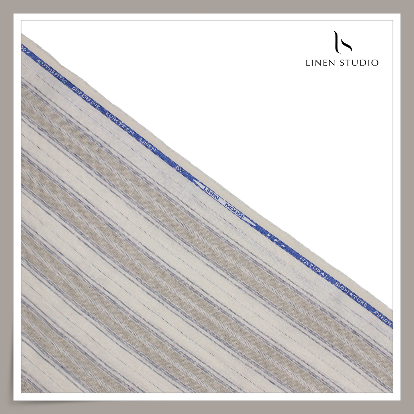 70 Lea Textured Shirting by Linen Monde - Cream with Natural Fancy Stripes (NEW)