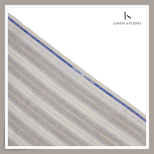 70 Lea Textured Shirting by Linen Monde - Cream with Natural Fancy Stripes (NEW)