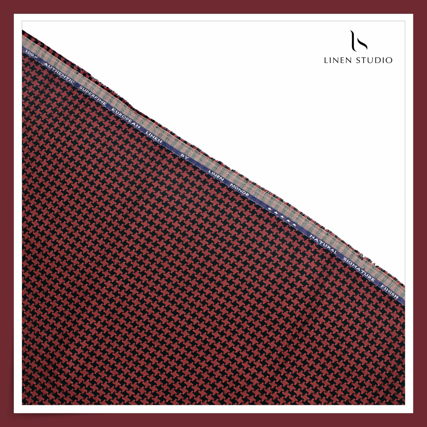 70 Lea Jacquard Shirting by Linen Monde - Black & Brick Red Houndstooth Checks (NEW)