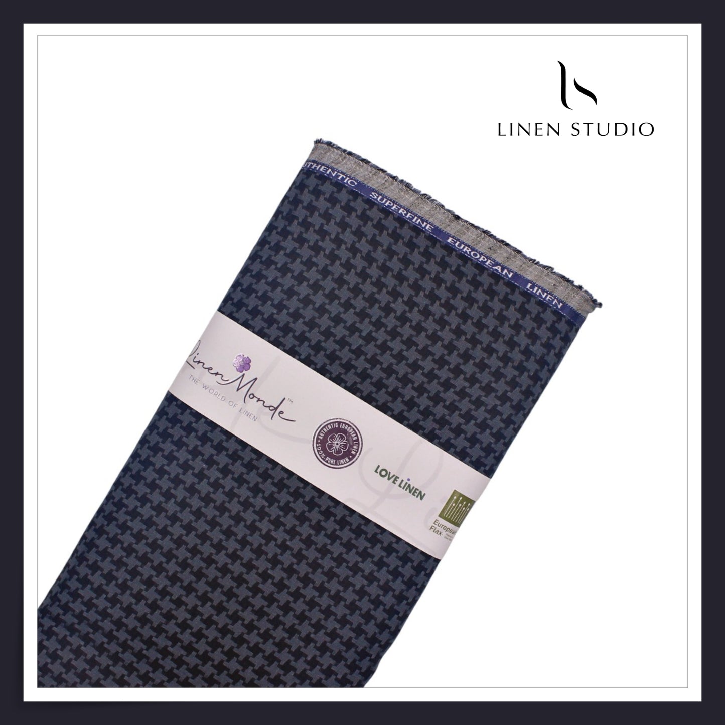 70 Lea Jacquard Shirting by Linen Monde - Black & Davy Grey Houndstooth Checks (NEW)