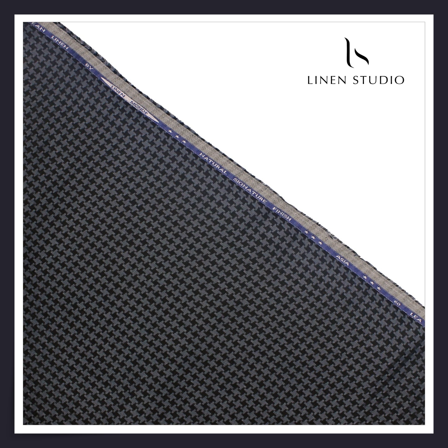 70 Lea Jacquard Shirting by Linen Monde - Black & Davy Grey Houndstooth Checks (NEW)