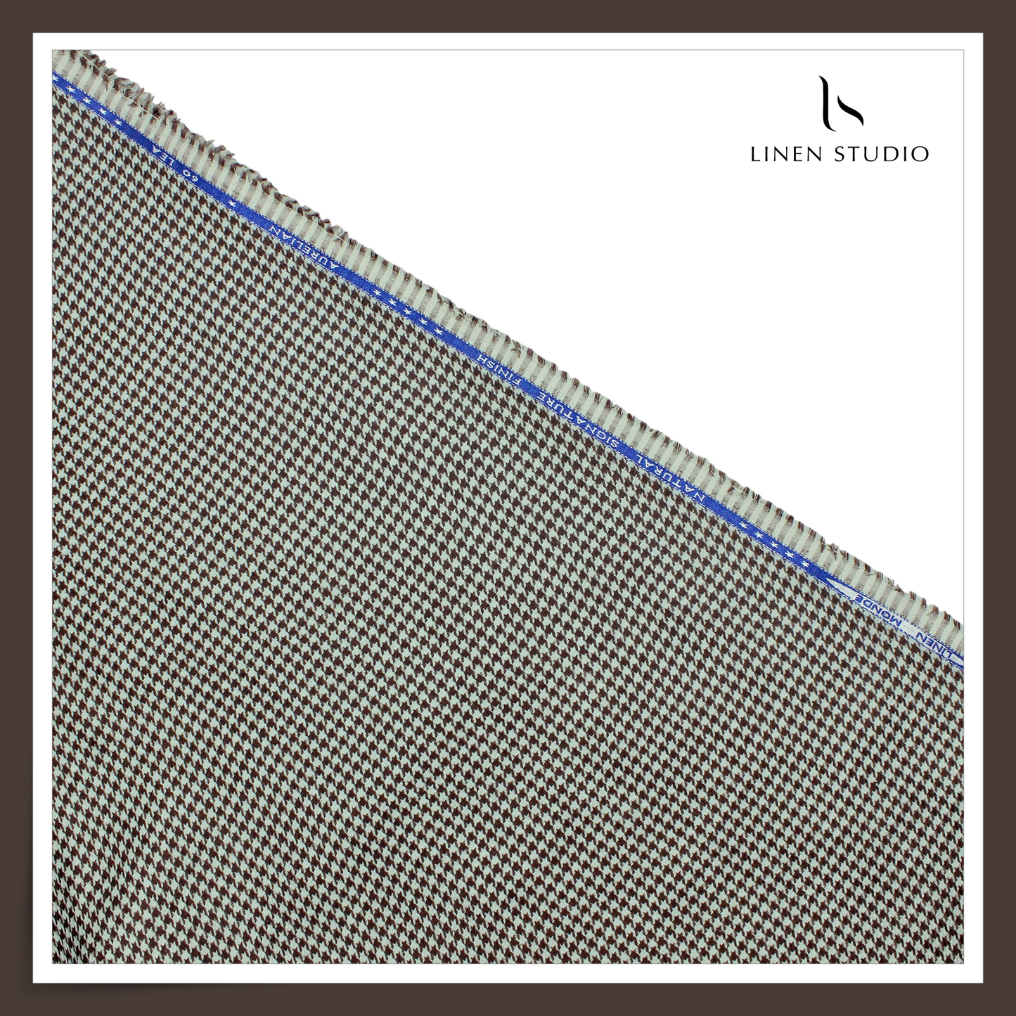 70 Lea Jacquard Shirting by Linen Monde - Brown & Mint Green Small Houndstooth Checks (NEW)
