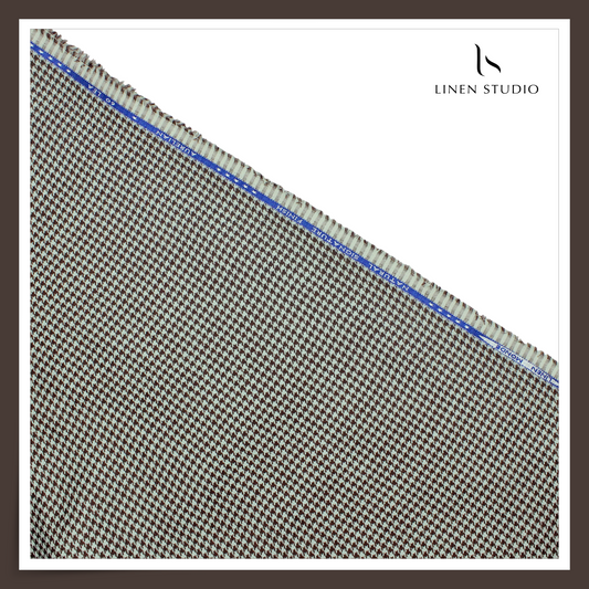 70 Lea Jacquard Shirting by Linen Monde - Brown & Mint Green Small Houndstooth Checks (NEW)