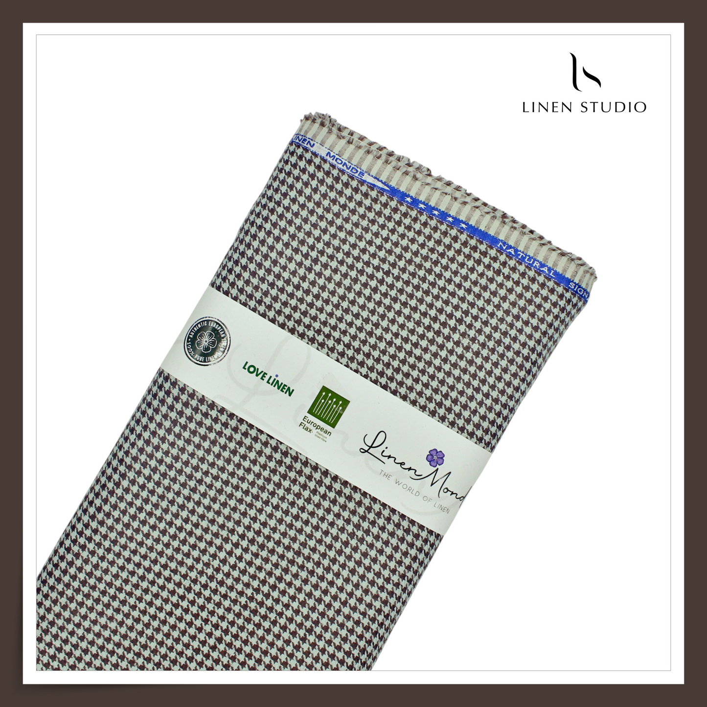 70 Lea Jacquard Shirting by Linen Monde - Brown & Mint Green Small Houndstooth Checks (NEW)