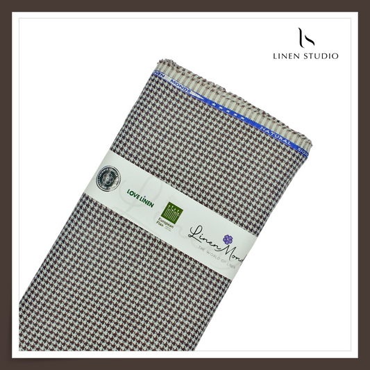70 Lea Jacquard Shirting by Linen Monde - Brown & Mint Green Small Houndstooth Checks (NEW)