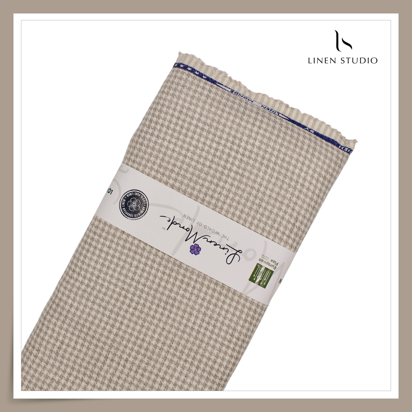 70 Lea Jacquard Shirting by Linen Monde - Beige & Natural Small Houndstooth Checks (NEW)