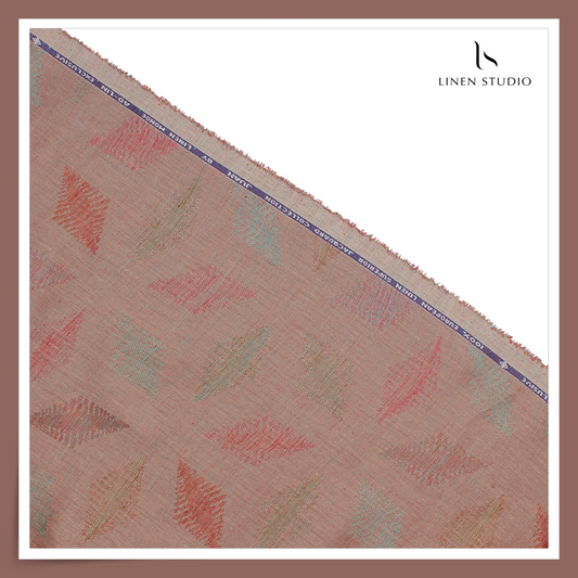 70 Lea Exclusive Pure Linen Jacquard Shirting by Linen Monde - Rosy Brown (NEW) (Zoom In)
