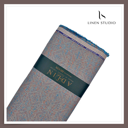 70 Lea Exclusive Pure Linen Jacquard Shirting by Linen Monde - Marble Blue (NEW) (Zoom In)