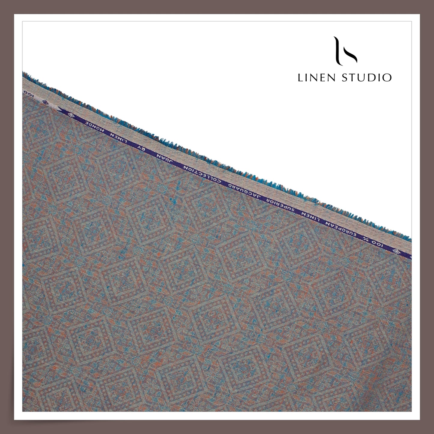 70 Lea Exclusive Pure Linen Jacquard Shirting by Linen Monde - Marble Blue (NEW) (Zoom In)