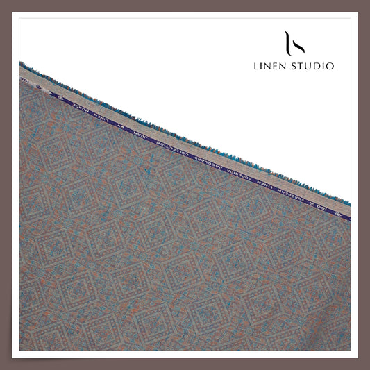 70 Lea Exclusive Pure Linen Jacquard Shirting by Linen Monde - Marble Blue (NEW) (Zoom In)