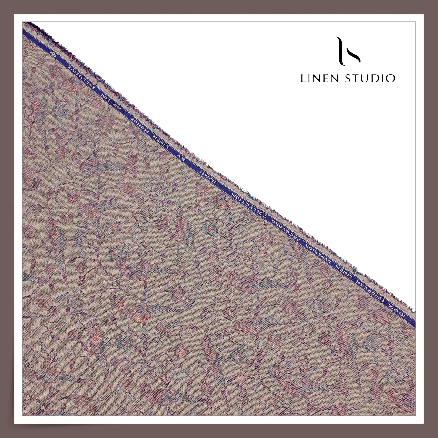 70 Lea Exclusive Pure Linen Jacquard Shirting by Linen Monde - Pink Lago (NEW) (Zoom In)