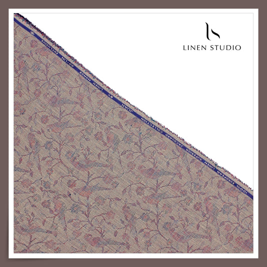 70 Lea Exclusive Pure Linen Jacquard Shirting by Linen Monde - Pink Lago (NEW) (Zoom In)