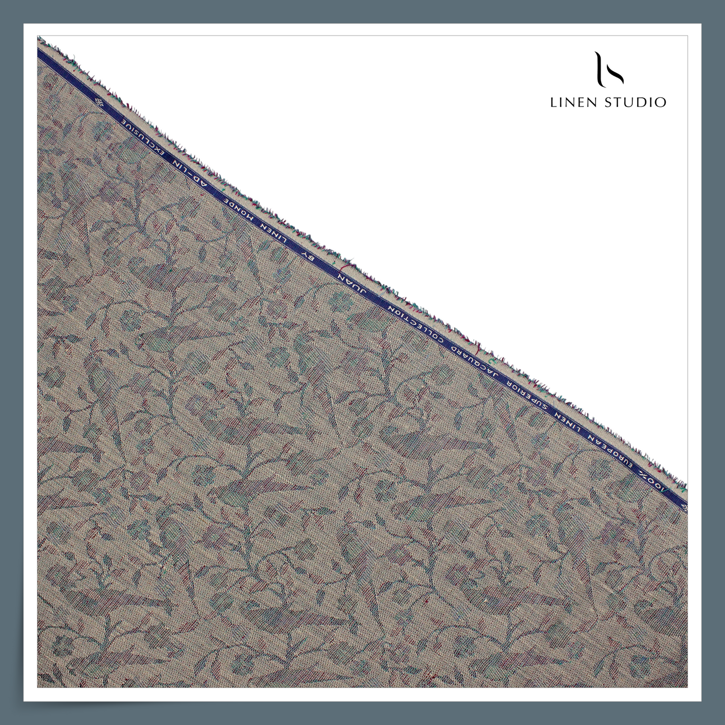 70 Lea Exclusive Pure Linen Jacquard Shirting by Linen Monde - Blue Charlie (NEW) (Zoom In)