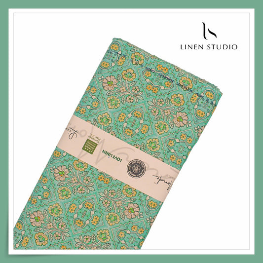 70 Lea Exclusive Digital Printed Shirting by Linen Monde - Summer Green (NEW)