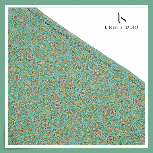 70 Lea Exclusive Digital Printed Shirting by Linen Monde - Summer Green (NEW)