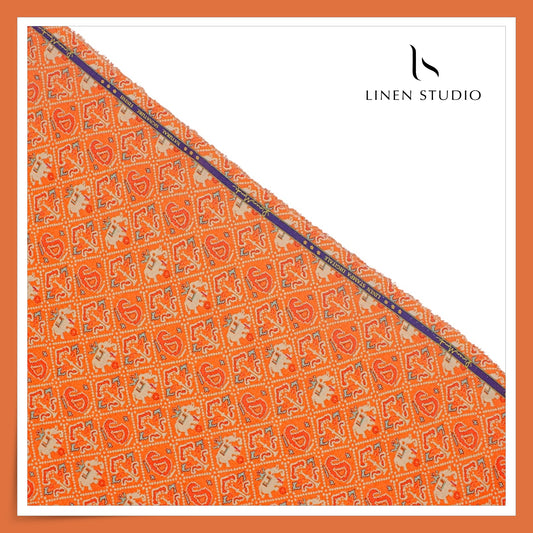 70 Lea Exclusive Digital Printed Shirting by Linen Monde - Orange Gajraj (NEW)