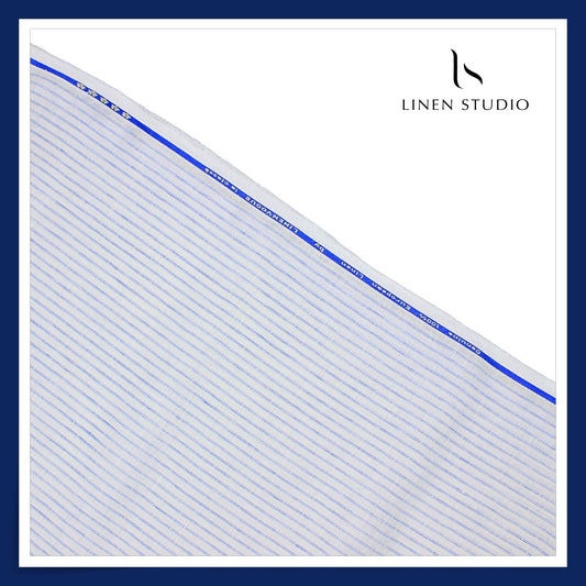 70 Lea Shirting by Linen Monde - Bright White with Classic Blue Stripes (NEW)