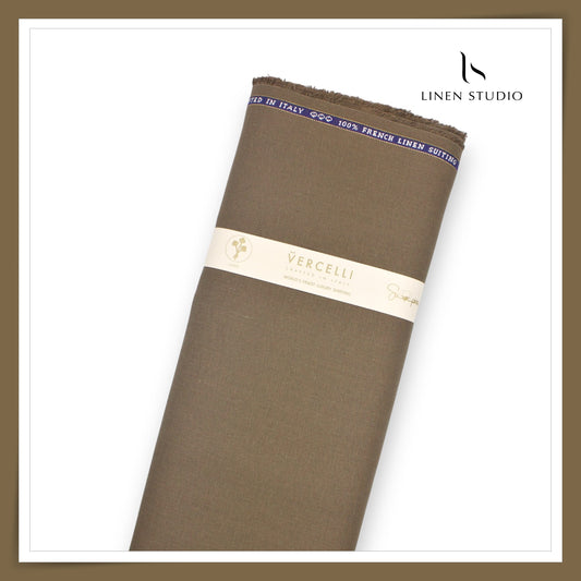 60 Lea French Linen Suiting by Vercelli Italy - Tobacco Brown (1st in India) (NEW)