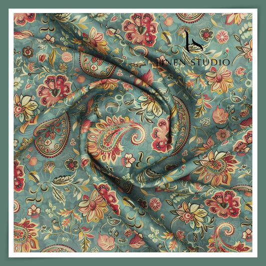 Cotton Silk Digital Printed Shirting - Spanish Green