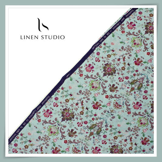 Cotton Silk Digital Printed Shirting - Sea Mist Green
