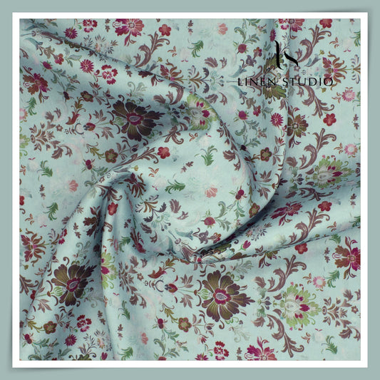 Cotton Silk Digital Printed Shirting - Sea Mist Green