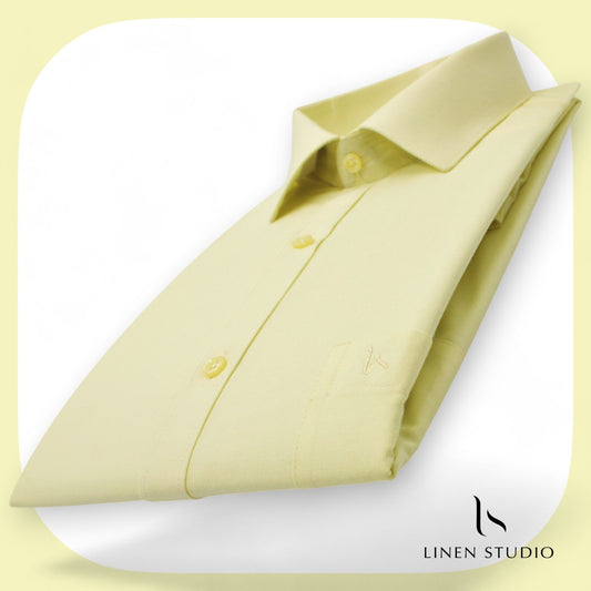 Pure Cotton 40's Count Plain Shirt - Lemon Yellow - Linen Studio
