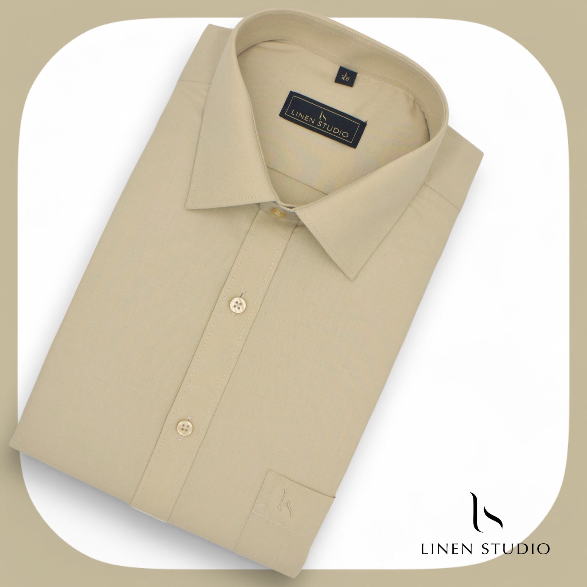 Pure Cotton 40's Count Plain Shirt - French Beige - Linen Studio
