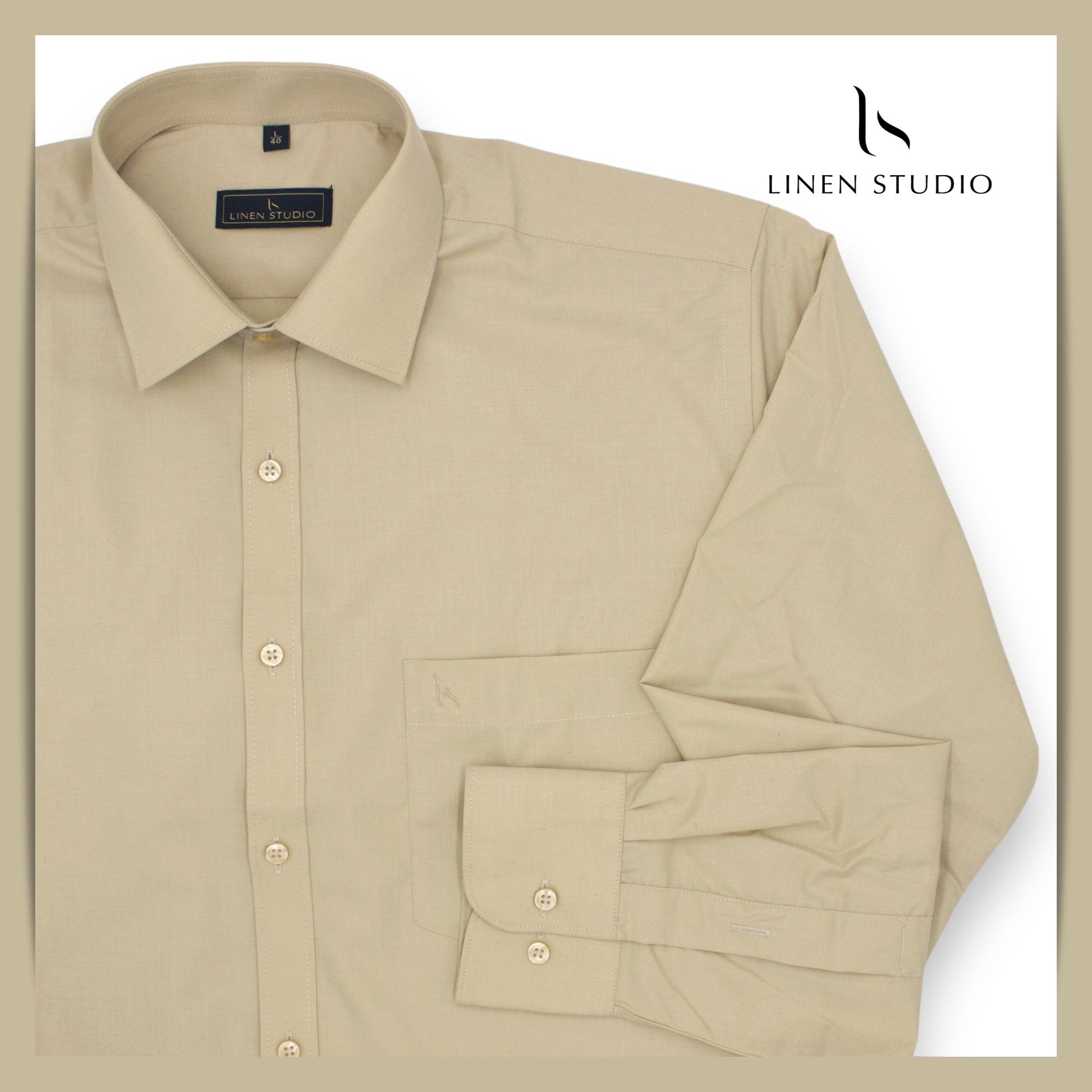 Pure Cotton 40's Count Plain Shirt - French Beige - Linen Studio