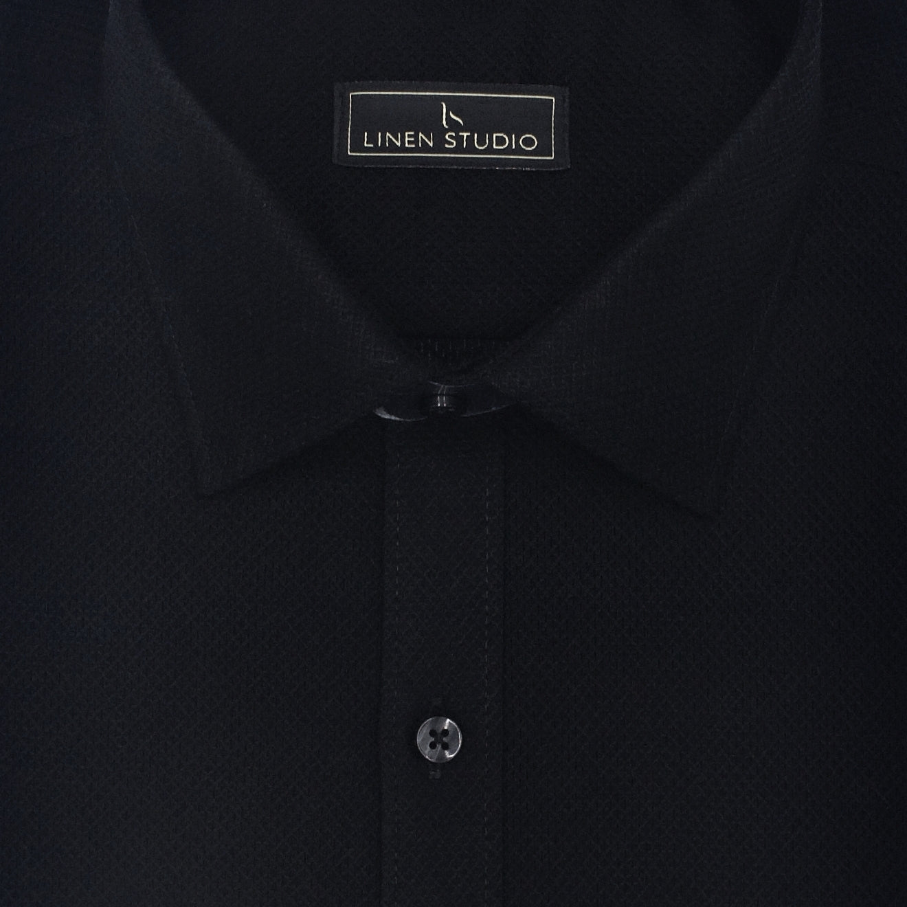 Pure Cotton Netted Dobby Black Shirt - Linen Studio