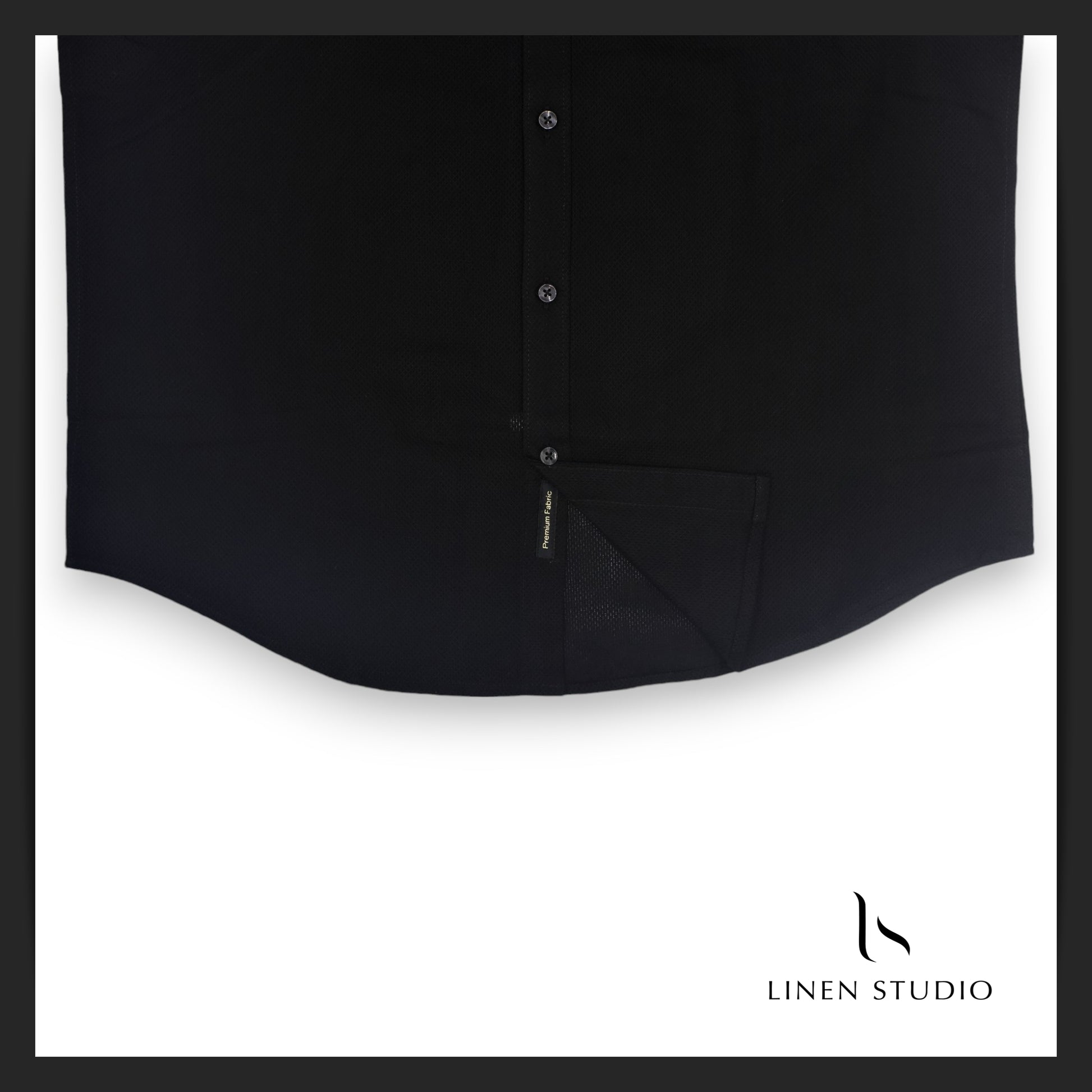 Pure Cotton Netted Dobby Black Shirt - Linen Studio