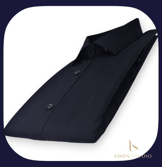 Pure Cotton 60's Count Plain Shirt - Deep Blue - Linen Studio