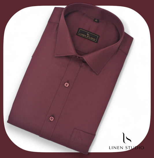 Pure Cotton 60's Count Plain Shirt - Royal Maroon - Linen Studio