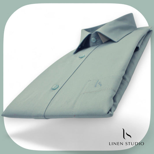 Pure Cotton 60's Count Plain Shirt - Marine Green - Linen Studio