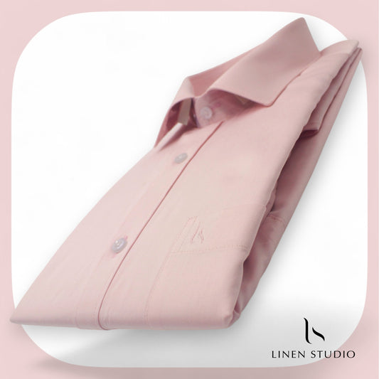 Pure Cotton 100's Count Plain Shirt - Light Pink - Linen Studio