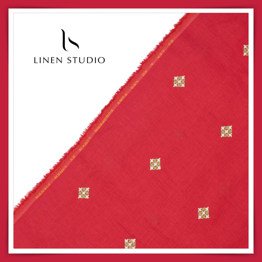 Premium Linen Embroidery - Laal - Linen Studio