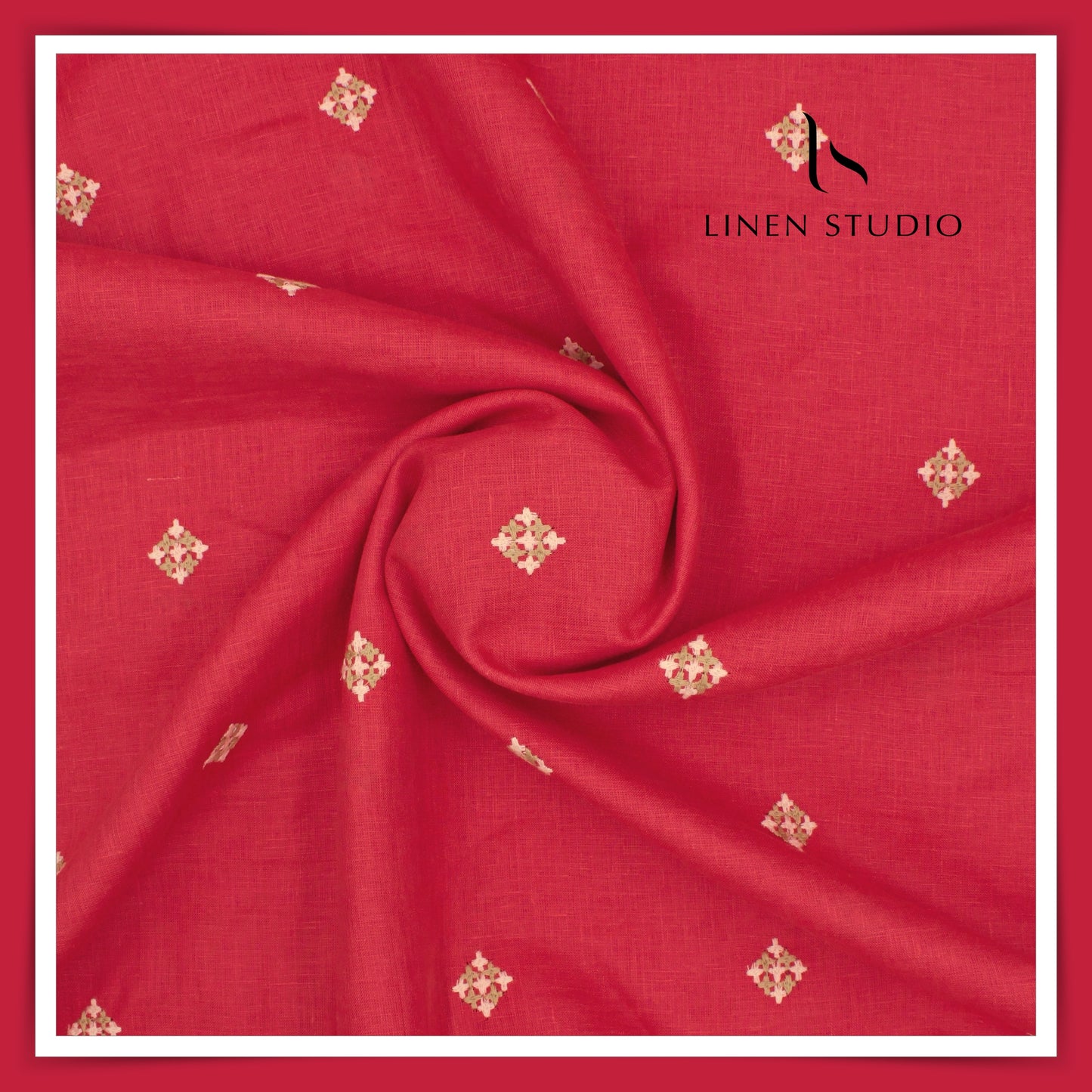 Premium Linen Embroidery - Laal - Linen Studio