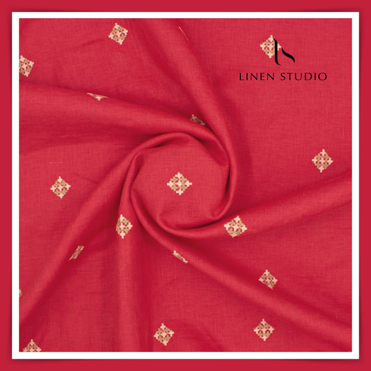 Premium Linen Embroidery - Laal - Linen Studio