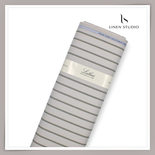 Luthai 100% Supima Cotton Shirting - Slate Grey Fancy Stripes (Fastest Selling) (NEW)